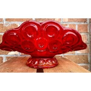 Xlg Vtg LE Smith MOON & STARS Amberina Ruby Red Art Glass Bowl 12" BANANA STAND